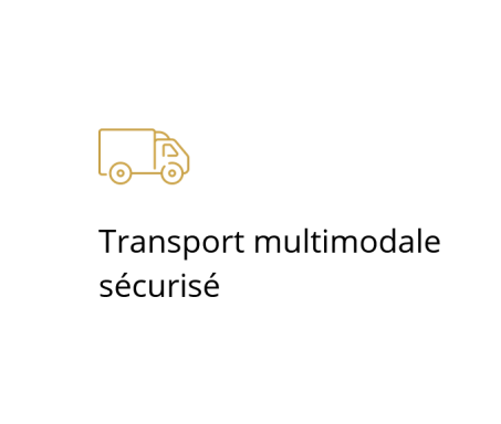 Icône d'un camion avec le texte "Transport multimodal sécurisé".